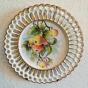 Vintage Fruit Plate Gold Trim Gallery Wall Cottagecore Traditional English